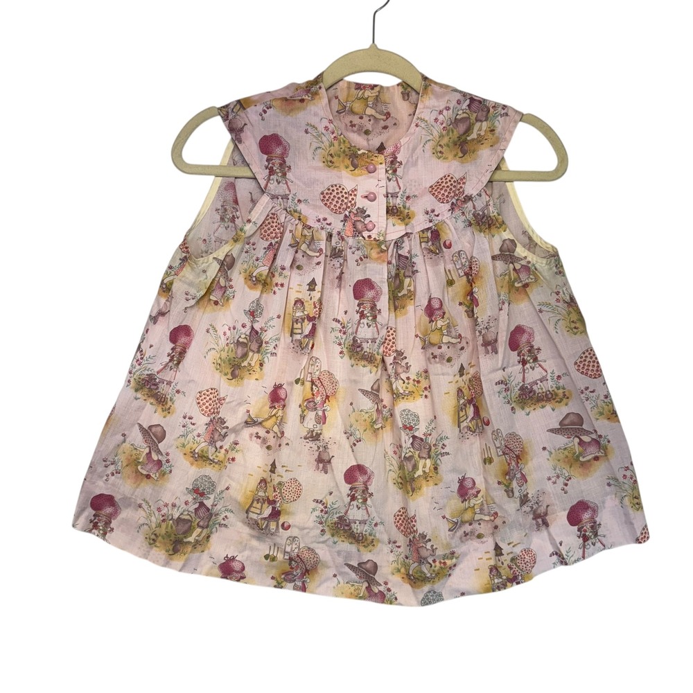 Vintage 1960s Holly Hobby Print Dress Handmade Pink Cottagecore 3T/4T